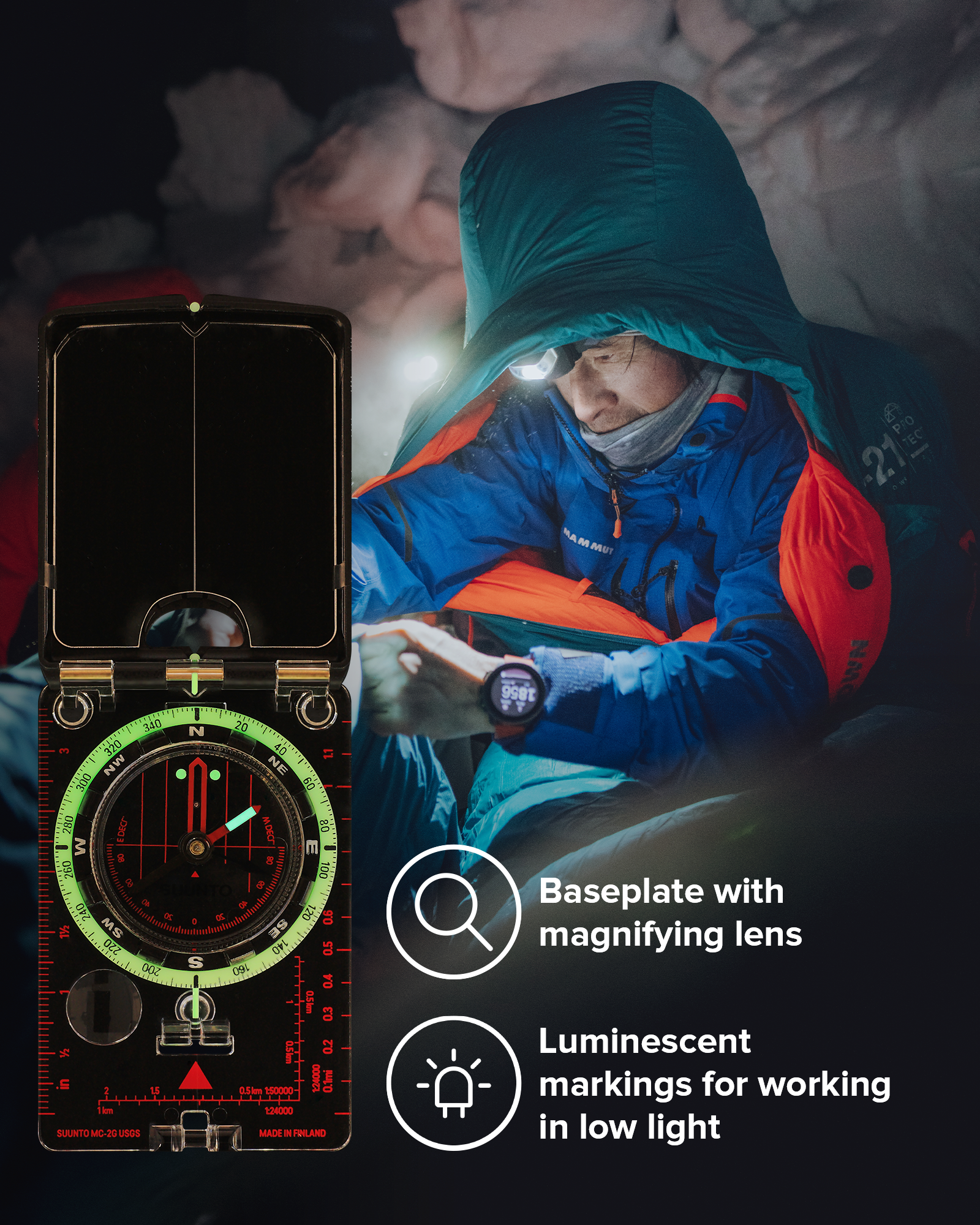 SUUNTO MC-2 NH USGS Mirror Compass Orienteering Compass