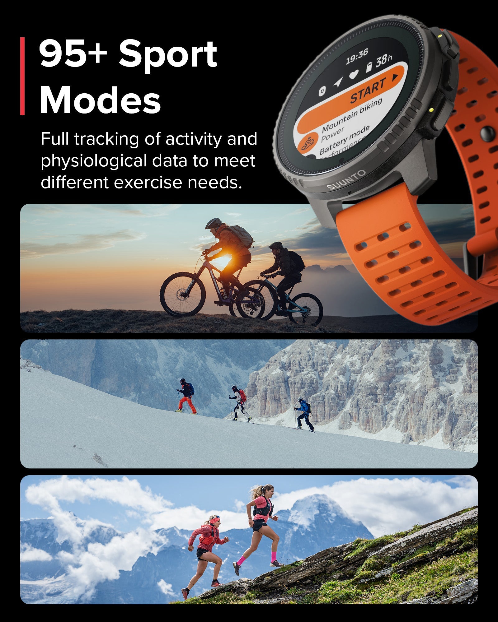 Suunto Vertical Titanium Solar Canyon 95+ sports modes